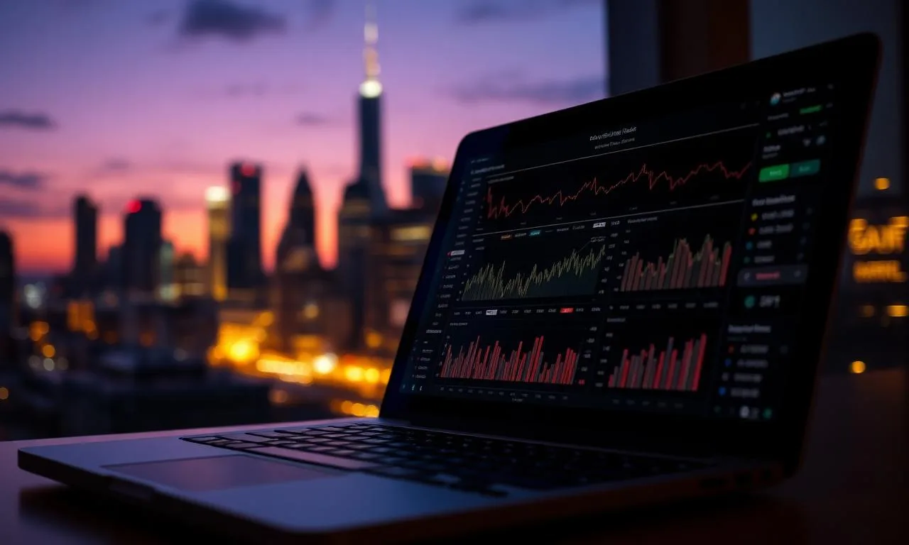 Funding dashboard with city skyline at dusk